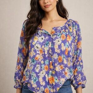 Sundance Purple Floral Button-Down Peasant Blouse